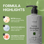 Formula highlights of Biotin Shampoo for Hair Loss with biotin 540 ppm salicylic acid and calendula water