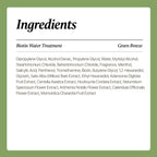 Full ingredients list for SimplyO Biotin Water Treatment Green Breeze, featuring Dipropylene Glycol, Salicylic Acid, Panthenol, Biotin, and botanical extracts.	
